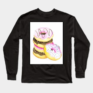 Watercolor Iced Donuts Long Sleeve T-Shirt